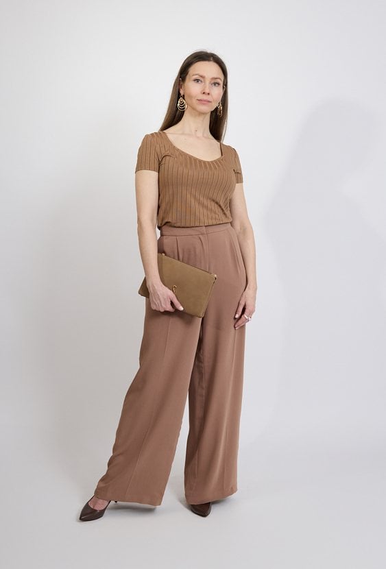 Spodnie damskie szerokie camel