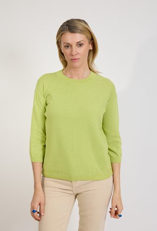 Limonkowy sweter damski z rękawem 3/4