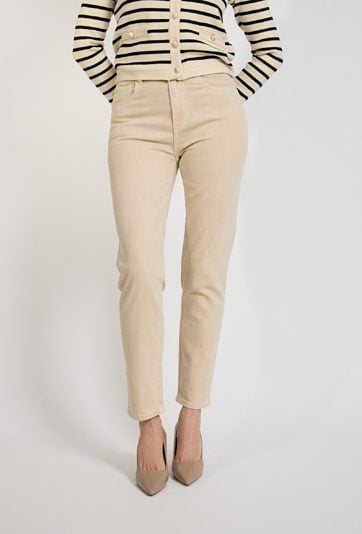 Beżowe spodnie damskie z prostą nogawką