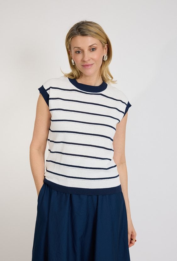 Dzianinowy sweter damska w paski bez rękawów