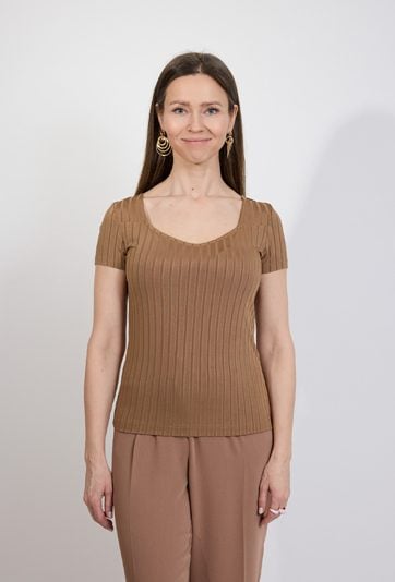 Brązowa bluzka damska prążkowana