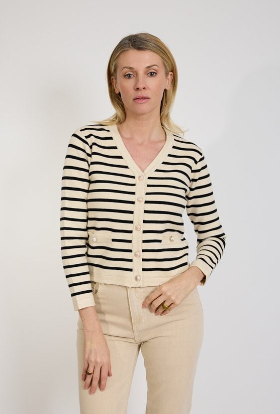 Kardigan damski w paski zapinany na guziki