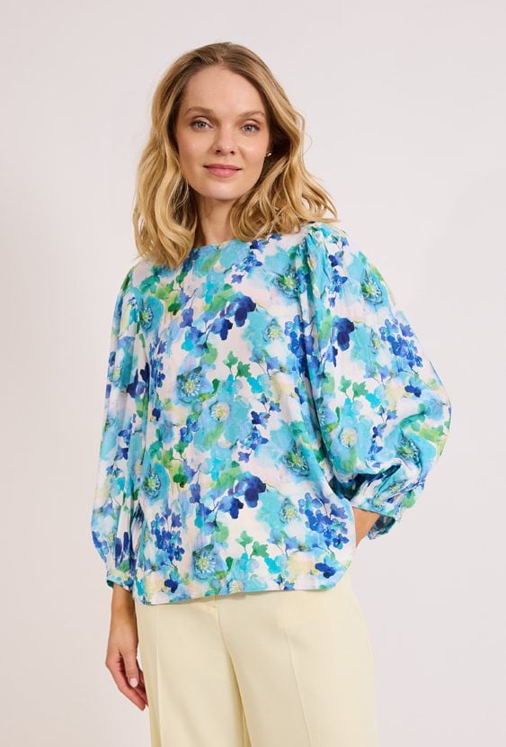 Bluzka damska w kwiaty niebieska elegancka