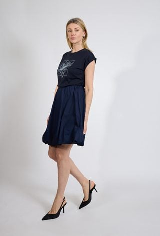 Granatowa spódnica rozkloszowana z gumką w pasie