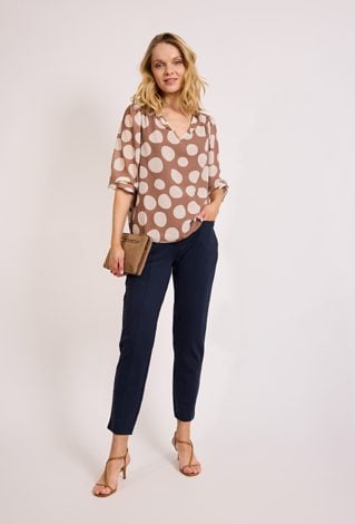 Bluzka damska w groszki brązowa elegancka