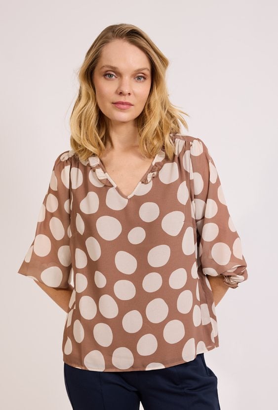 Bluzka damska w groszki brązowa elegancka