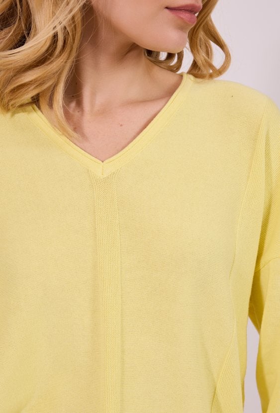 Cytrynowy Sweter Oversize z Dekoltem V