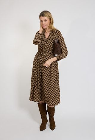 Sukienka midi brązowa we wzór