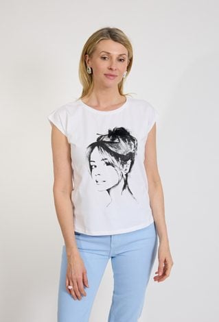 T-shirt damski biały z grafiką twarzy