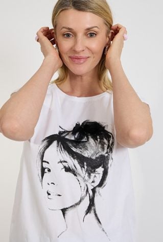 T-shirt damski biały z grafiką twarzy
