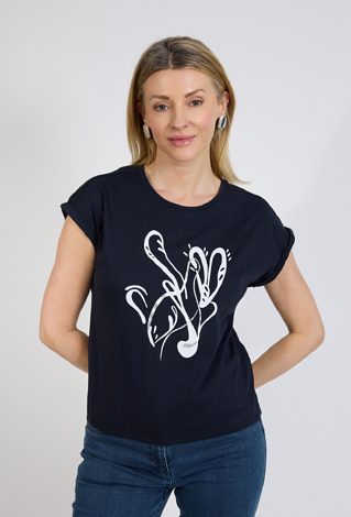 Granatowy t-shirt damski z nadrukiem