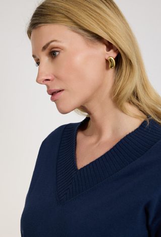 Granatowy sweter damski z dekoltem V