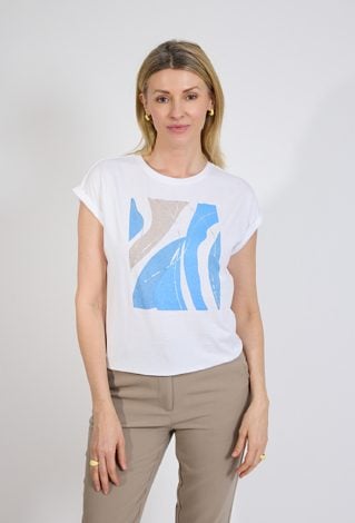 Biały t-shirt damski z nadrukiem abstrakcyjnym