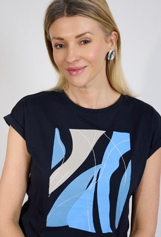 Granatowy T-shirt damski z nowoczesnym nadrukiem