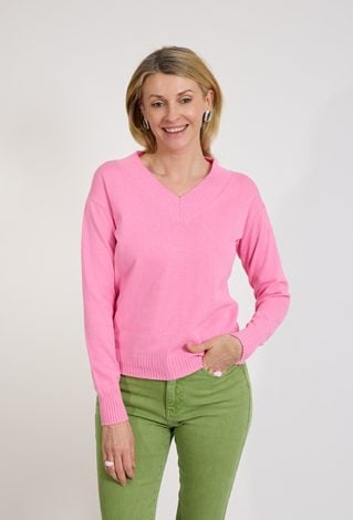 Różowy sweter damski z dekoltem V