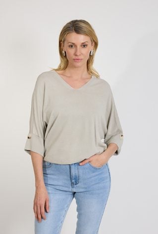 Beżowa bluzka damska oversize z rękawem 3/4