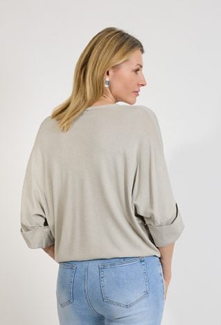 Beżowa bluzka damska oversize z rękawem 3/4