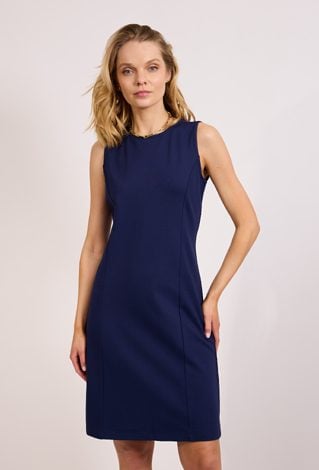 Sukienka damska granatowa klasyczna bez rękawów