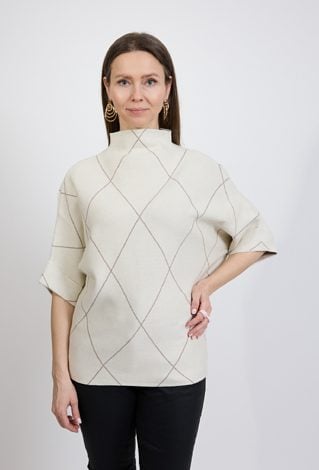 Beżowy sweter damski z geometrycznym wzorem