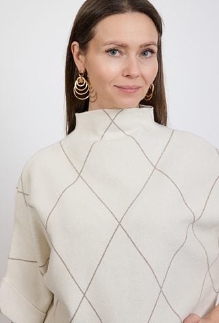 Beżowy sweter damski z geometrycznym wzorem