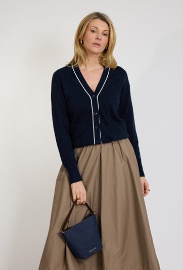 Beżowa spódnica midi rozkloszowana z wysokim stanem