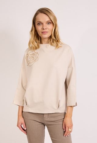 Bluzka damska beżowa z haftem – minimalistyczna elegancja