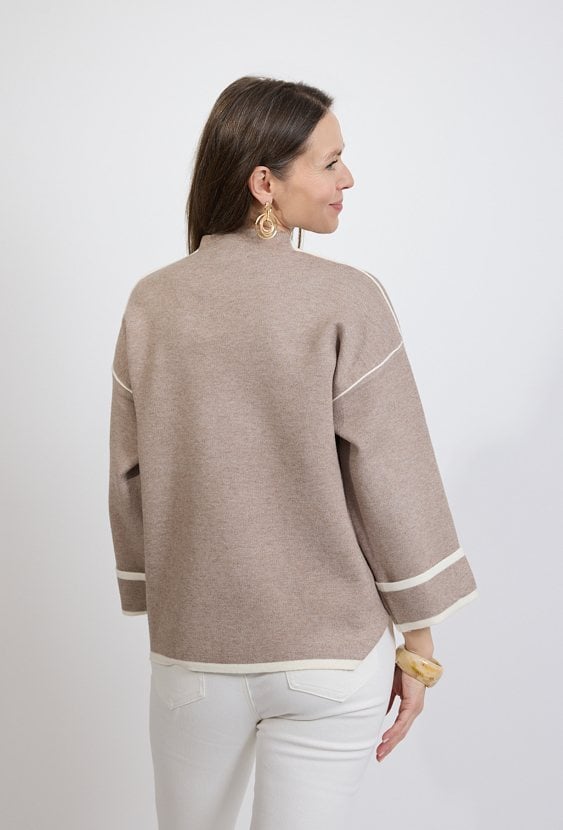 Sweter damski szary z kontrastowym wykończeniem