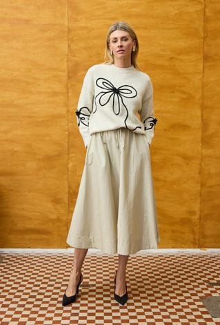 Spódnica midi z gumką w pasie beżowa