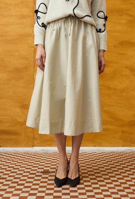 Spódnica midi z gumką w pasie beżowa