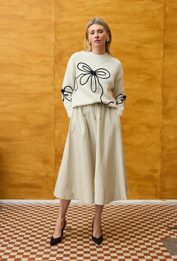 Spódnica midi z gumką w pasie beżowa