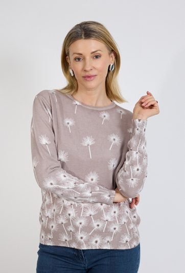 Sweter damski beżowy z motywem dmuchawców