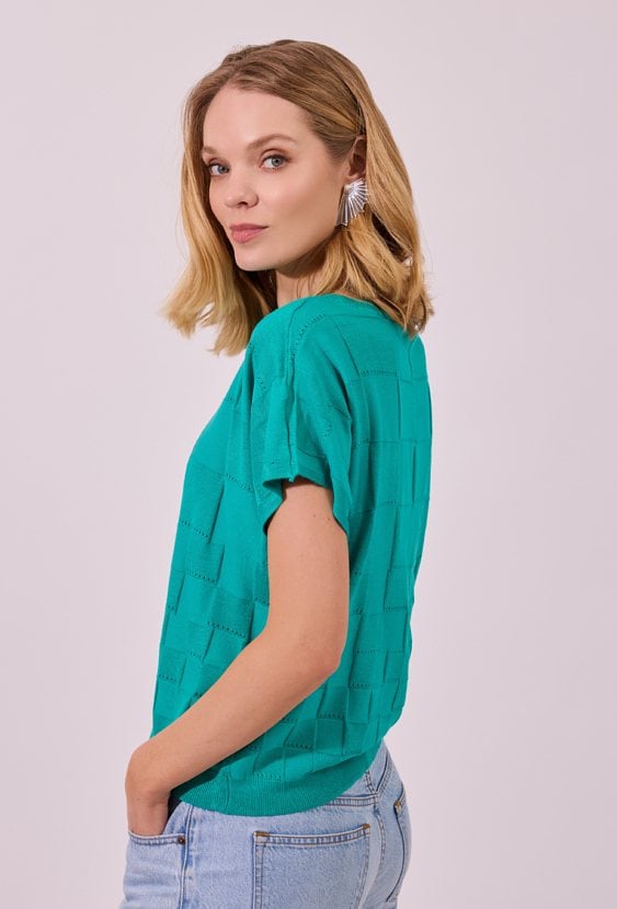 Szmaragdowy Sweter Oversize w Geometryczny Wzór