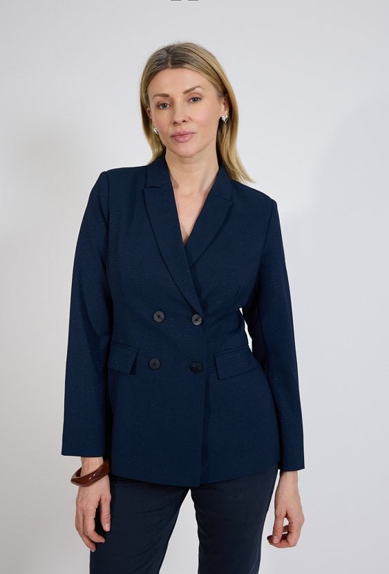 Granatowa marynarka damska dwurzędowa elegancka