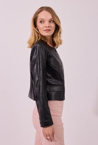 Czarny Żakiet z Ekoskóry