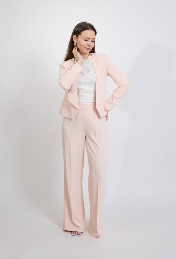 Spodnie damskie wide leg pudrowy róż