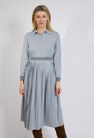 Szara sukienka midi plisowana z kołnierzykiem