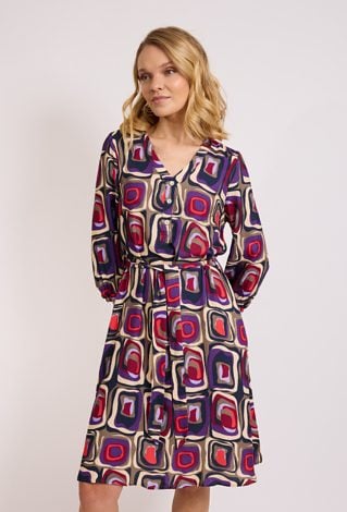 Wzorzysta sukienka midi z wiązaniem