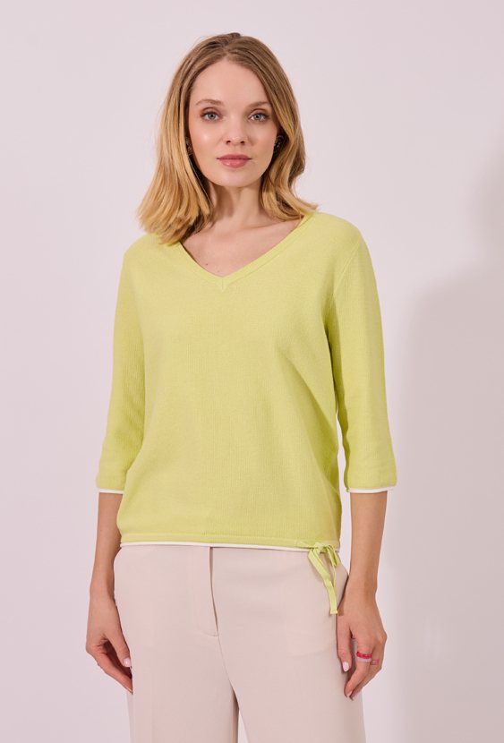 Sweter damski limonkowy z dekoltem V – lekki