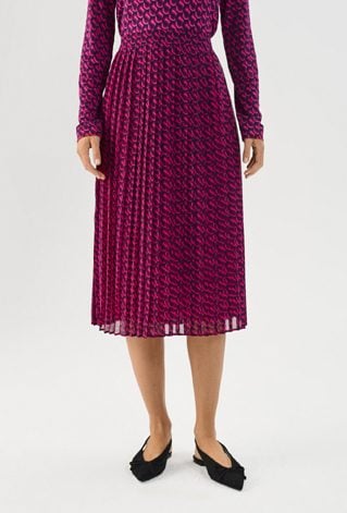 Różowa plisowana spódnica midi we wzór