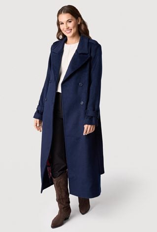 Dwurzędowy płaszcz wiązany midi