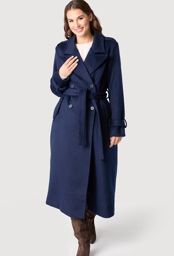 Dwurzędowy płaszcz wiązany midi