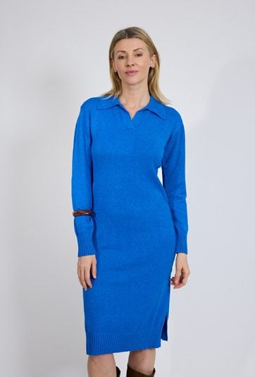 Niebieska sukienka dzianinowa midi
