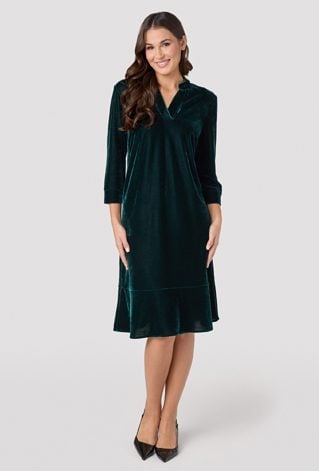 Welurowa sukienka midi z dekoltem V