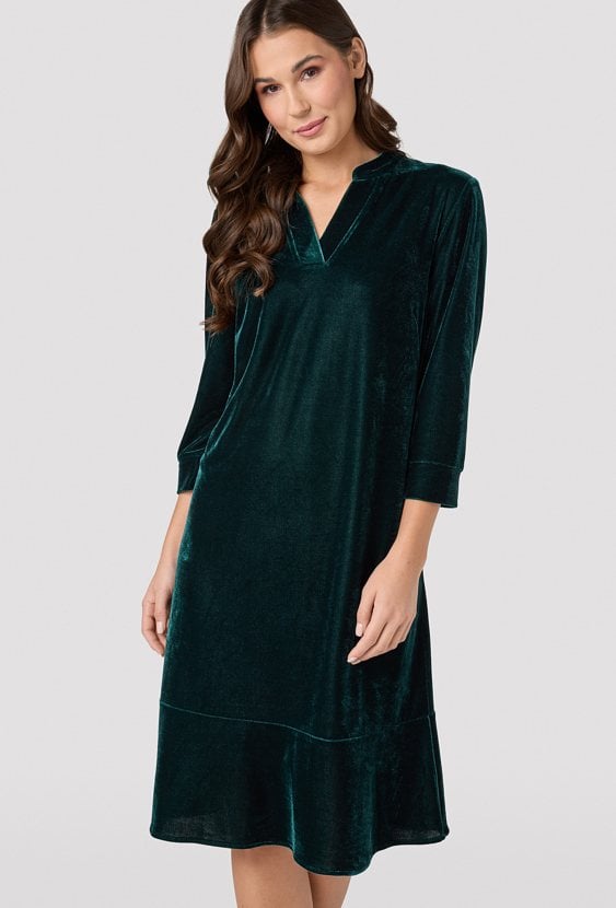 Welurowa sukienka midi z dekoltem V