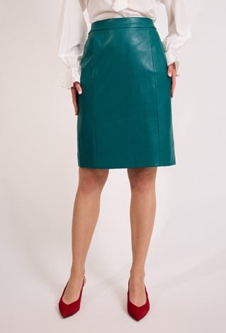 Zielona spódnica do kolan z eko skóry