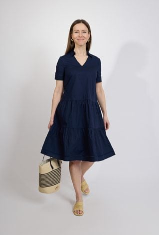 Sukienka damska granatowa z falbanami