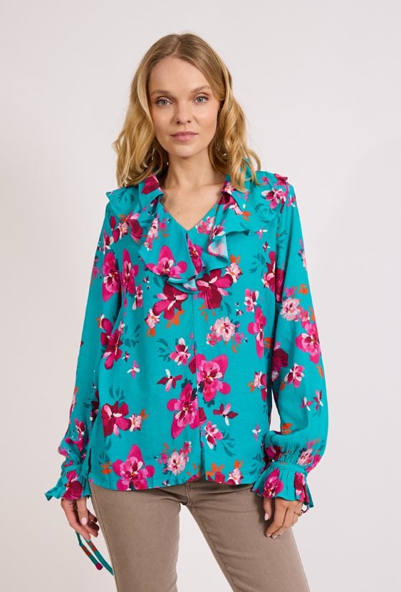 Bluzka w kwiaty z falbaną