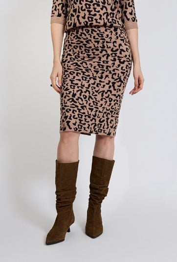 Beżowa spódnica ołówkowa w panterkę