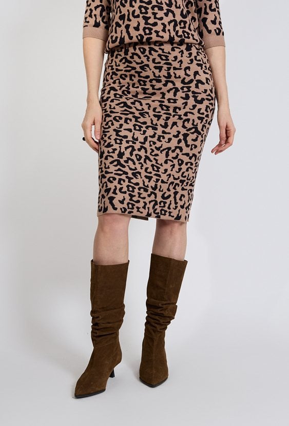 Beżowa spódnica ołówkowa w panterkę