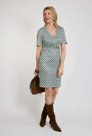 Sukienka damska kopertowa z geometrycznym wzorem